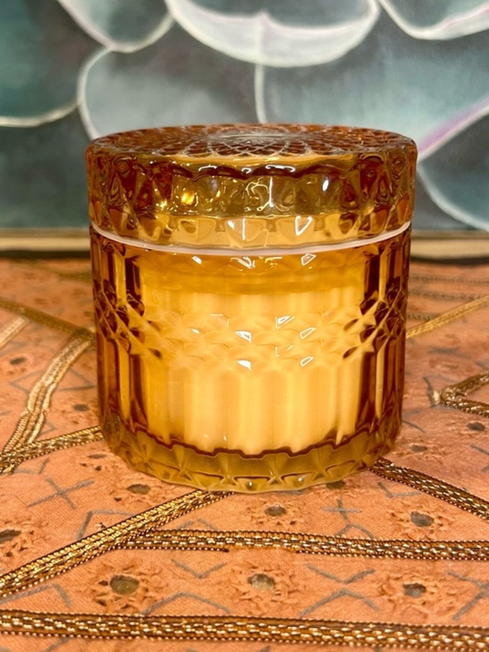 Leoben Company Amber Glass Leather Sandalwood Scented Candle